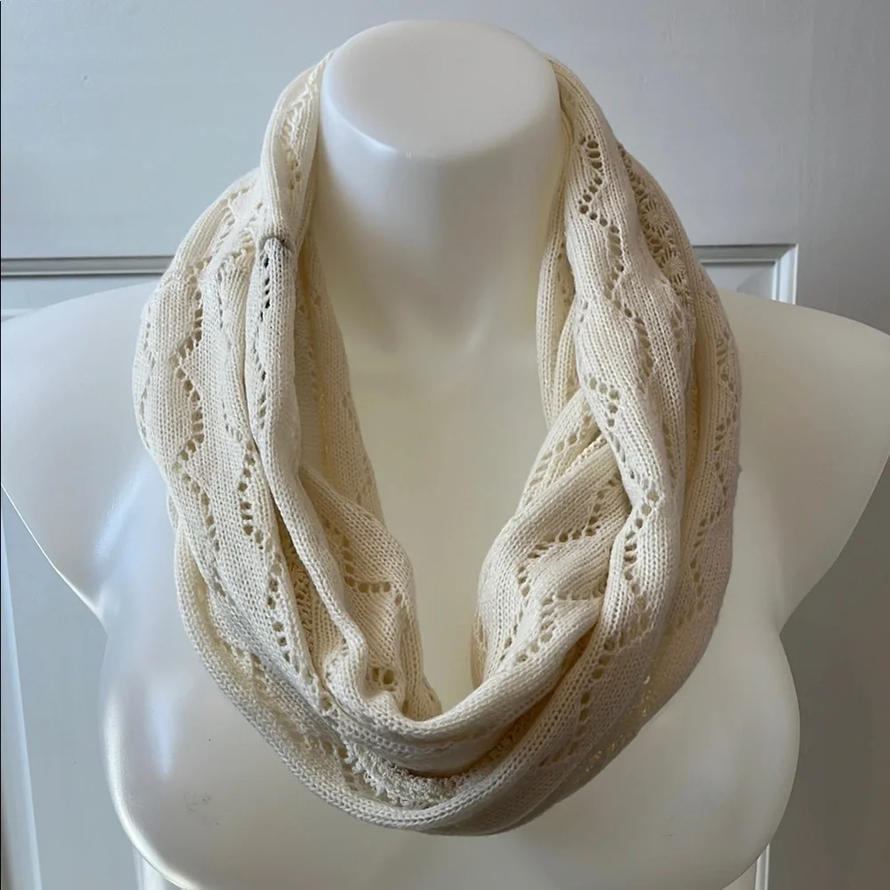 Maurices Cream Crochet Knit Infinity Scarf with Intricate Pattern